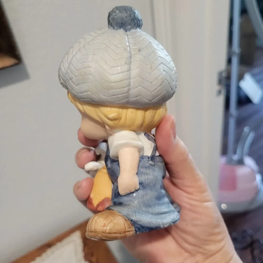 Vintage HOMCO - Little Boy with Dog In his Bag figurine #1439 ceramic Taiwan 80s